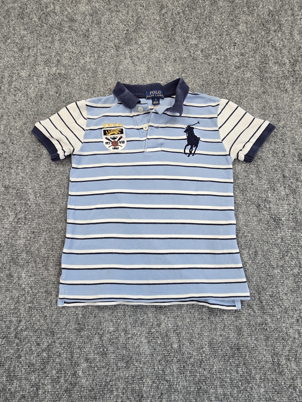 Polo Ralph Lauren Big Pony Polo Shirt Boys Size 5 Blue Navy Striped Short Sleeve